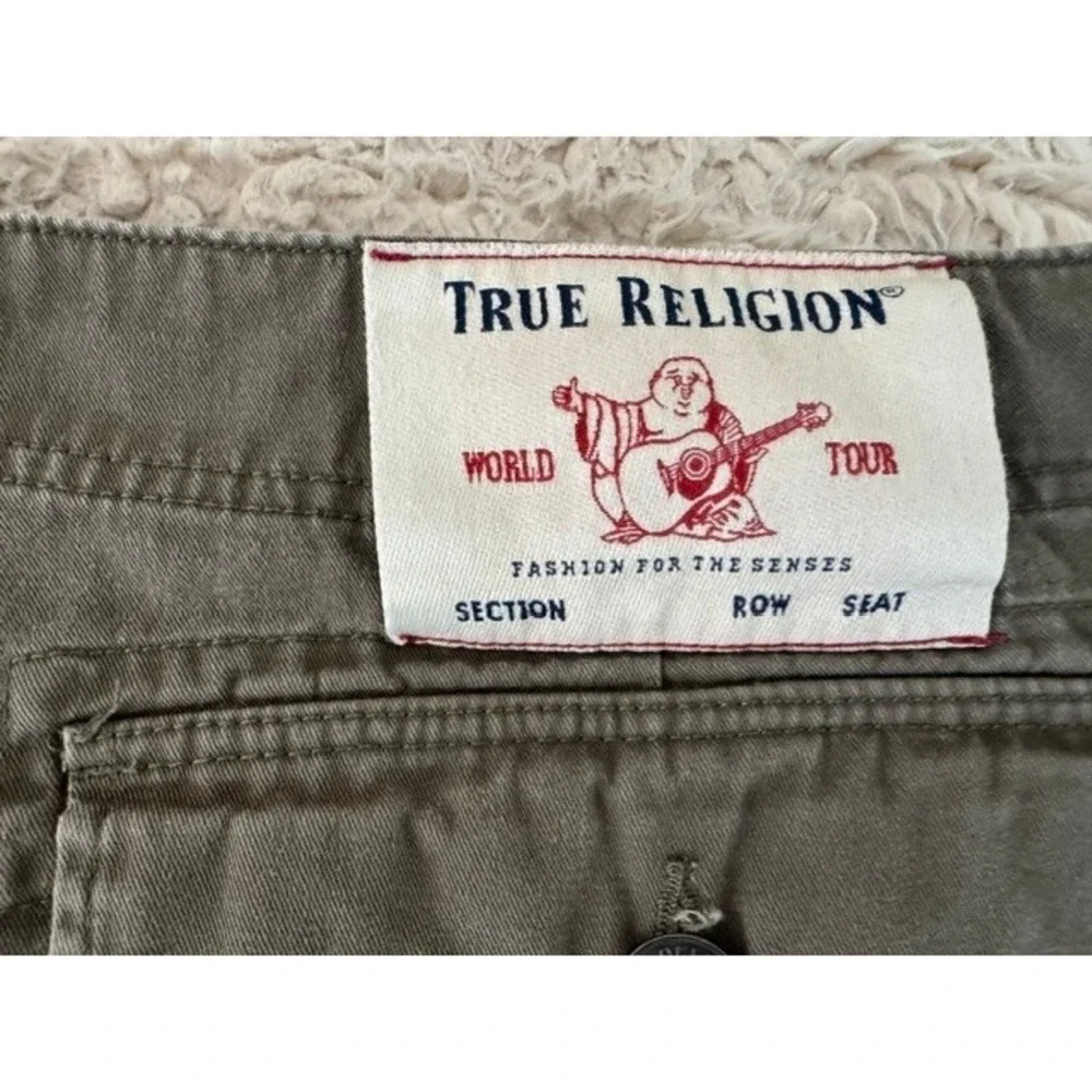 True Religion Mens Cargo Shorts Size 33 Olive Green Cotton Utility World Tour